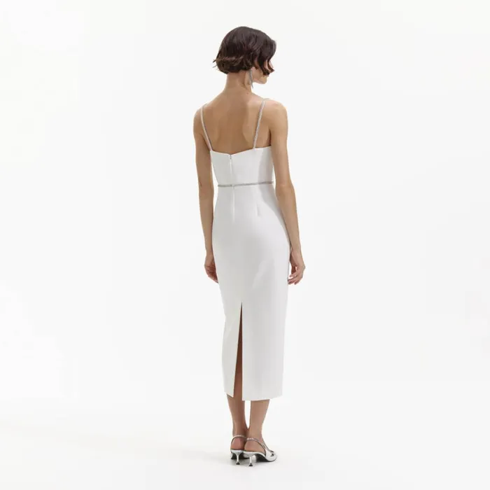 Self Portrait Dresses White Bonded Crepe Midi Dress 8211 Women Self Portrait Dresses White Bonded Crepe Midi Dress 8211 Women