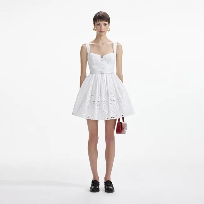 Self Portrait Dresses White Cotton Broderie Mini Dress 8211 Women