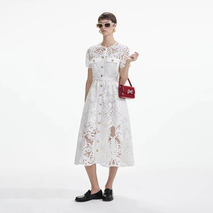 Self Portrait Dresses White Cotton Lace Button Midi Dress 8211 Women Self Portrait Dresses White Cotton Lace Button Midi Dress 8211 Women