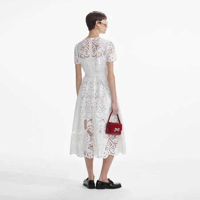 Self Portrait Dresses White Cotton Lace Button Midi Dress 8211 Women Self Portrait Dresses White Cotton Lace Button Midi Dress 8211 Women
