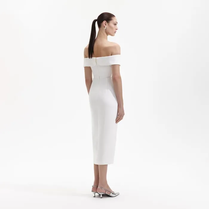 Self Portrait Dresses White Crepe Bow Midi Dress 8211 Women Self Portrait Dresses White Crepe Bow Midi Dress 8211 Women