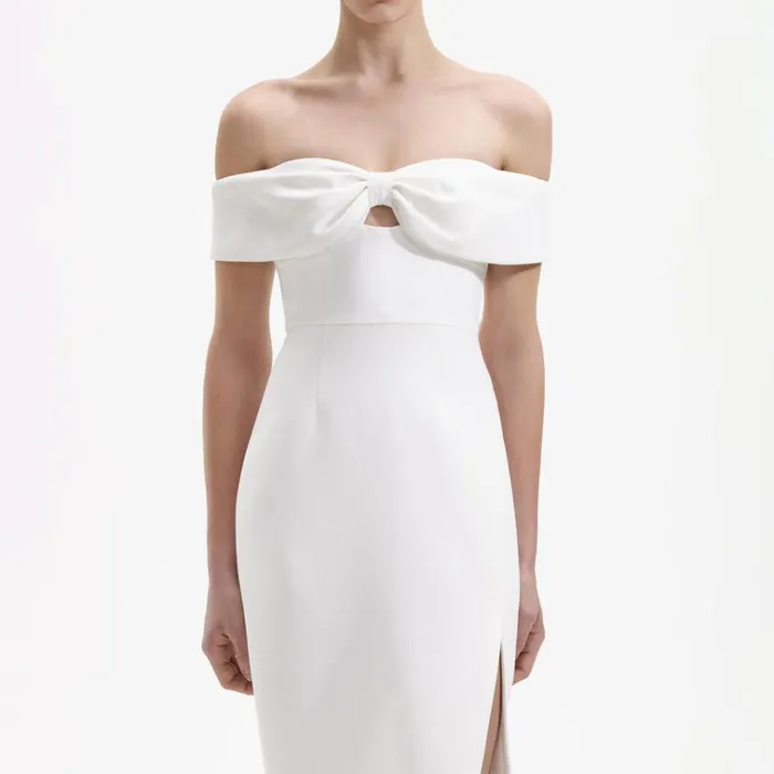 Self Portrait Dresses White Crepe Bow Midi Dress 8211 Women Self Portrait Dresses White Crepe Bow Midi Dress 8211 Women