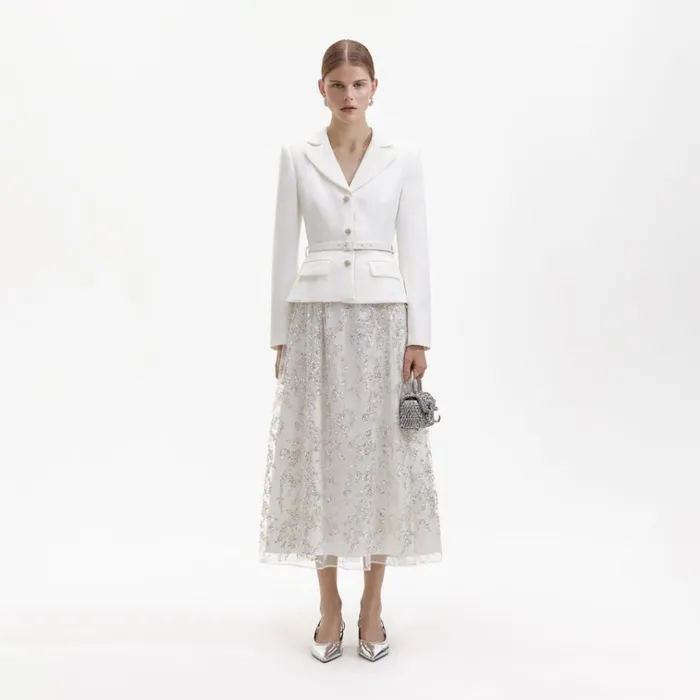 Self Portrait Dresses White Crepe Embellished Midi Dress 8211 Women
