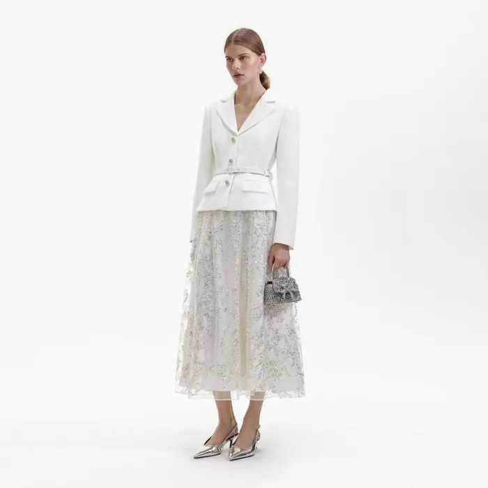 Self Portrait Dresses White Crepe Embellished Midi Dress 8211 Women Self Portrait Dresses White Crepe Embellished Midi Dress 8211 Women