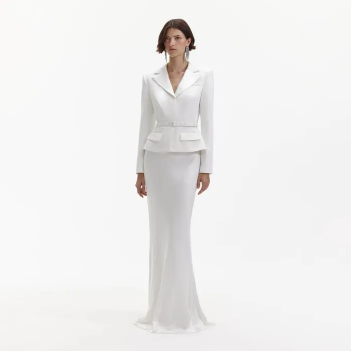 Self Portrait Dresses White Crepe Tailored Maxi Dress 8211 Women Self Portrait Dresses White Crepe Tailored Maxi Dress 8211 Women