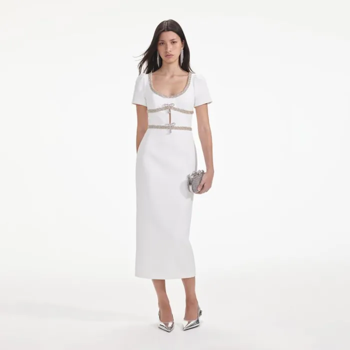 Self Portrait Dresses White Diamante Bow Trim Midi Dress 8211 Women