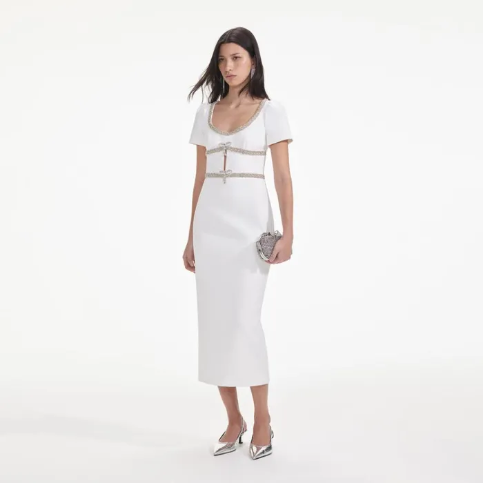 Self Portrait Dresses White Diamante Bow Trim Midi Dress 8211 Women Self Portrait Dresses White Diamante Bow Trim Midi Dress 8211 Women