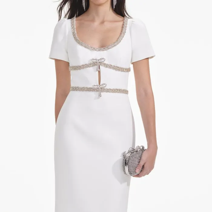 Self Portrait Dresses White Diamante Bow Trim Midi Dress 8211 Women Self Portrait Dresses White Diamante Bow Trim Midi Dress 8211 Women