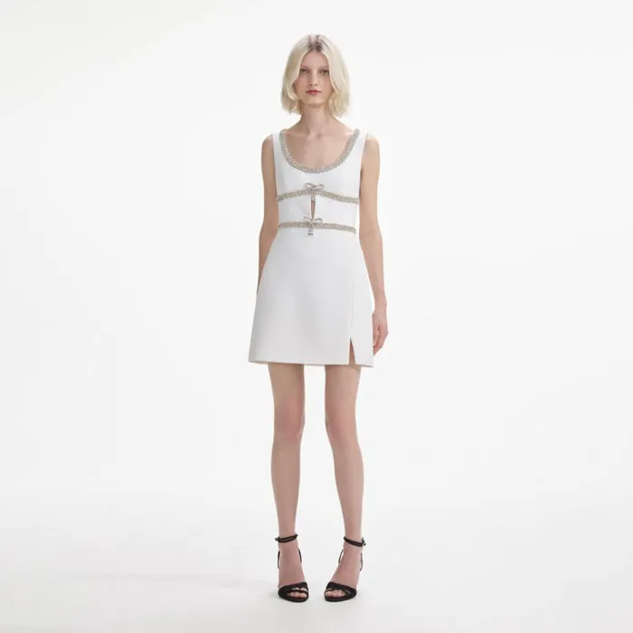 Self Portrait Dresses White Diamante Bow Trim Mini Dress 8211 Women