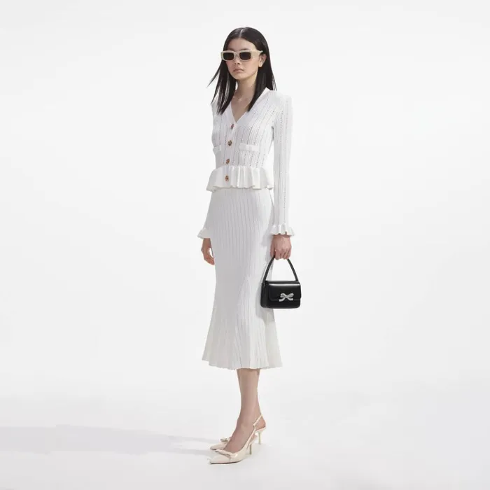 Self Portrait Dresses White Knit Peplum Midi Dress 8211 Women Self Portrait Dresses White Knit Peplum Midi Dress 8211 Women