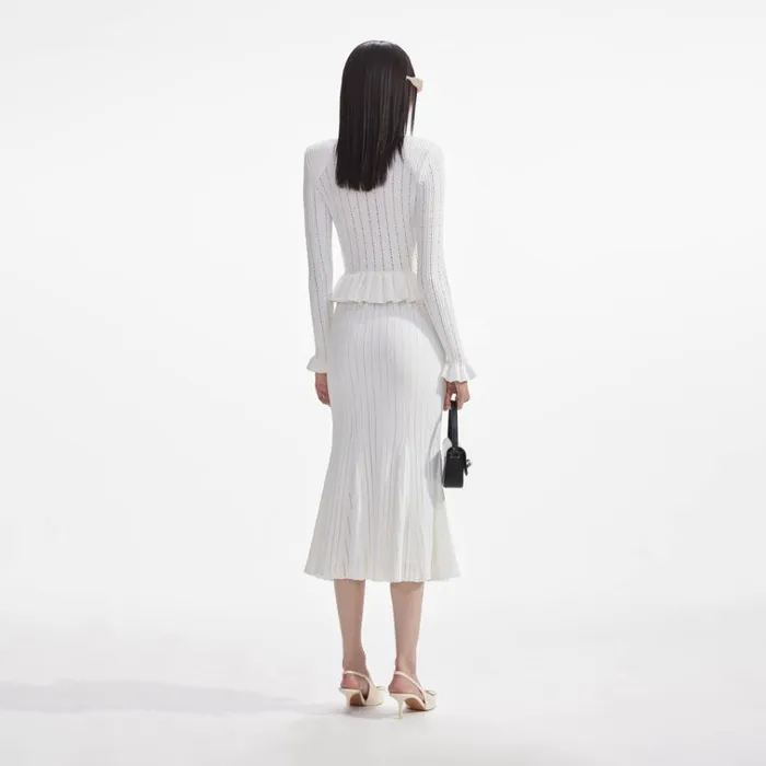 Self Portrait Dresses White Knit Peplum Midi Dress 8211 Women Self Portrait Dresses White Knit Peplum Midi Dress 8211 Women