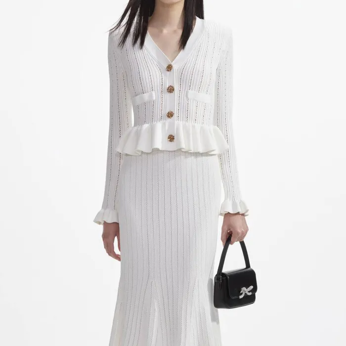 Self Portrait Dresses White Knit Peplum Midi Dress 8211 Women Self Portrait Dresses White Knit Peplum Midi Dress 8211 Women