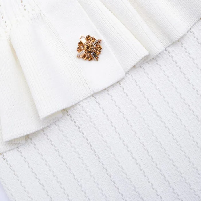 Self Portrait Dresses White Knit Peplum Midi Dress 8211 Women Self Portrait Dresses White Knit Peplum Midi Dress 8211 Women