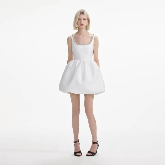 Self Portrait Dresses White Taffeta Diamante Mini Dress 8211 Women