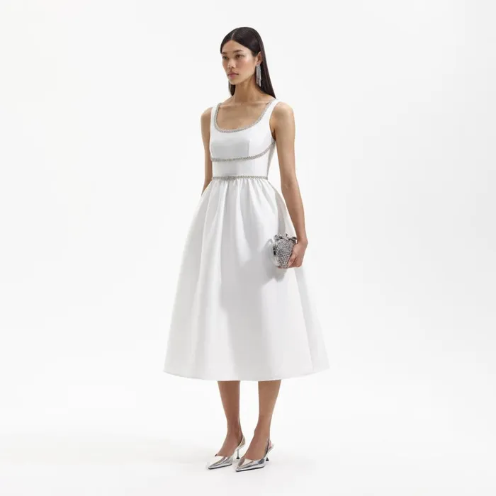 Self Portrait Dresses White Taffeta Midi Dress 8211 Women Self Portrait Dresses White Taffeta Midi Dress 8211 Women