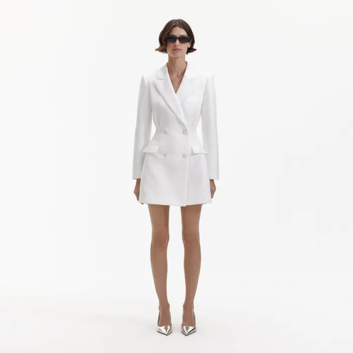 Self Portrait Dresses White Taffeta Tailored Mini Dress 8211 Women