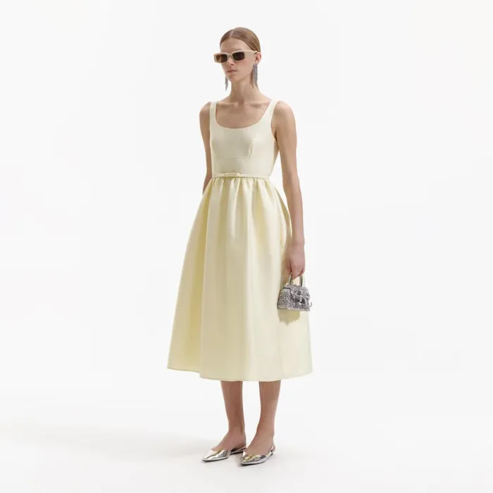 Self Portrait Dresses Yellow Taffeta Midi Dress 8211 Women Self Portrait Dresses Yellow Taffeta Midi Dress 8211 Women