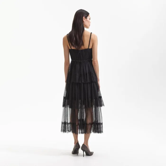 Self Portrait Exclusives Black Dot Mesh Tier Midi Dress 8211 Women Self Portrait Exclusives Black Dot Mesh Tier Midi Dress 8211 Women