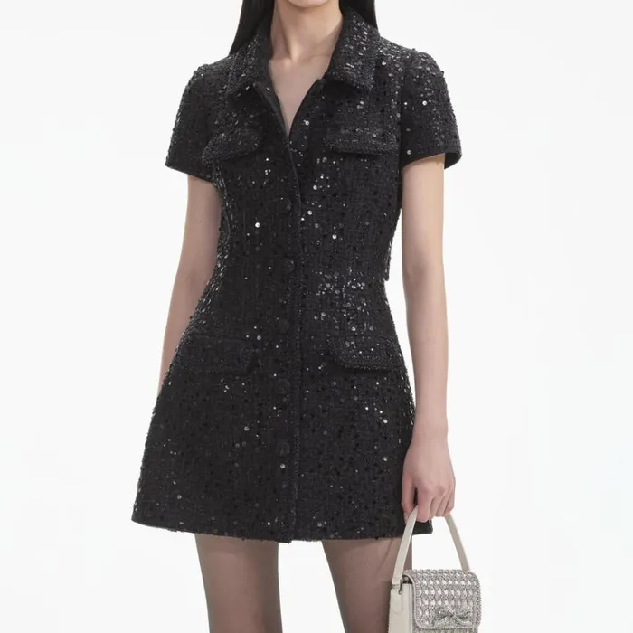 Self Portrait Exclusives Black Sequin Boucle Mini Dress 8211 Women Self Portrait Exclusives Black Sequin Boucle Mini Dress 8211 Women