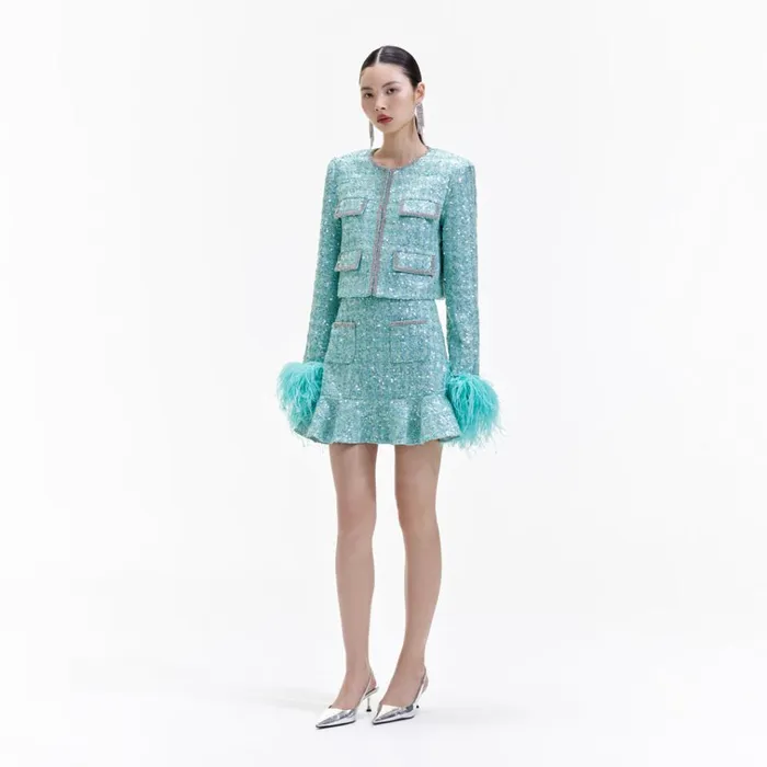 Self Portrait Exclusives Blue Boucle Feather Jacket 8211 Women Self Portrait Exclusives Blue Boucle Feather Jacket 8211 Women