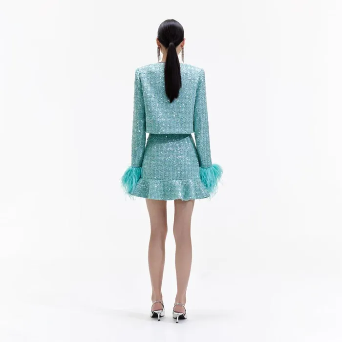 Self Portrait Exclusives Blue Boucle Feather Jacket 8211 Women Self Portrait Exclusives Blue Boucle Feather Jacket 8211 Women