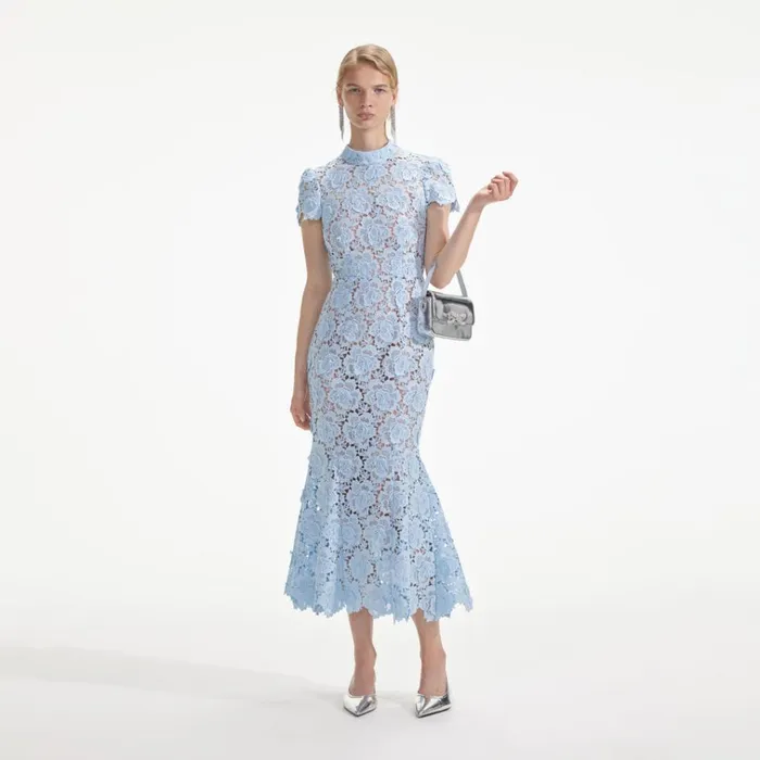 Self Portrait Exclusives Blue Flower Lace Midi Dress 8211 Women