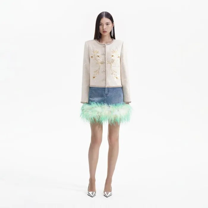 Self Portrait Exclusives Cream Hand Embroidered Lily Boucle Jacket 8211 Women