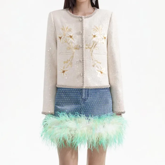 Self Portrait Exclusives Cream Hand Embroidered Lily Boucle Jacket 8211 Women Self Portrait Exclusives Cream Hand Embroidered Lily Boucle Jacket 8211 Women