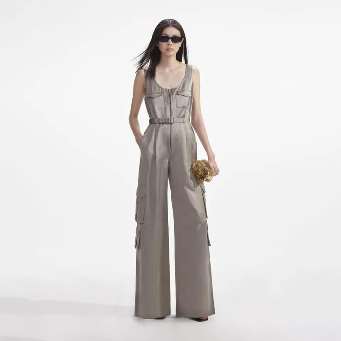 Self Portrait Jumpsuits Beige Satin Jumpsuit 8211 Women