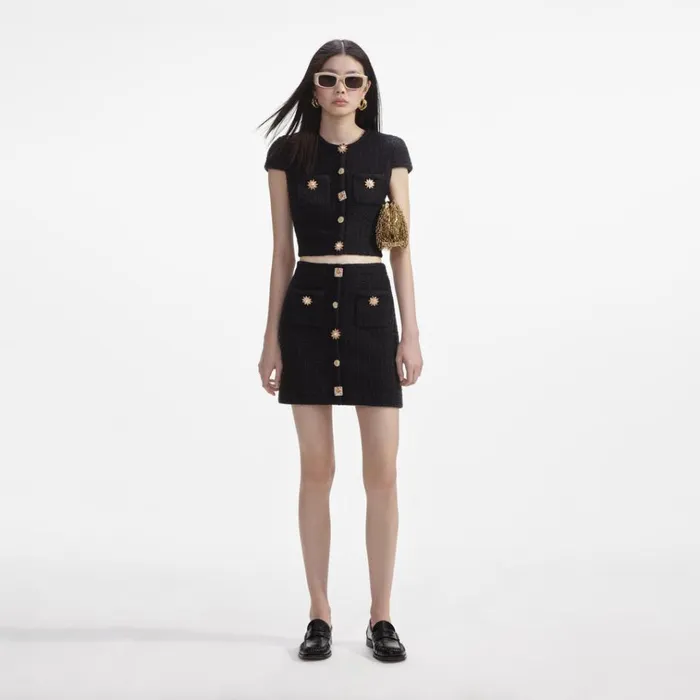 Self Portrait Knitwear Black Jewel Button Knit Mini Skirt 8211 Women