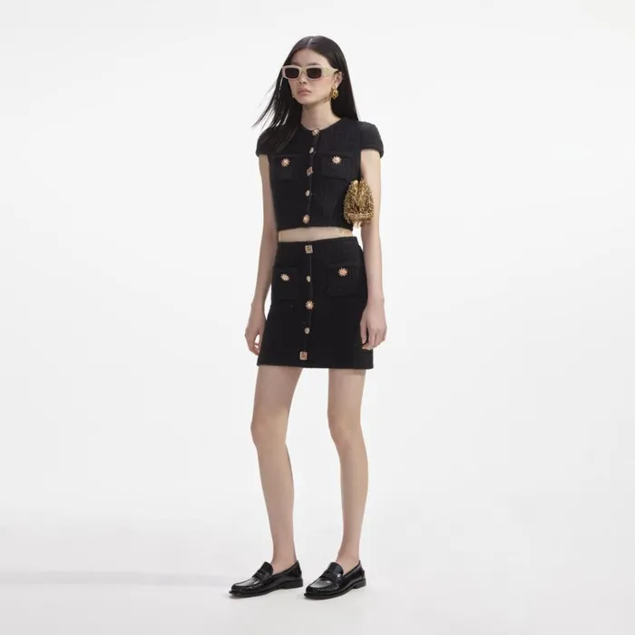 Self Portrait Knitwear Black Jewel Button Knit Mini Skirt 8211 Women Self Portrait Knitwear Black Jewel Button Knit Mini Skirt 8211 Women