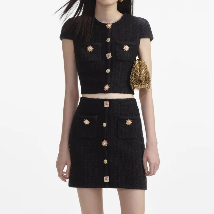 Self Portrait Knitwear Black Jewel Button Knit Mini Skirt 8211 Women Self Portrait Knitwear Black Jewel Button Knit Mini Skirt 8211 Women