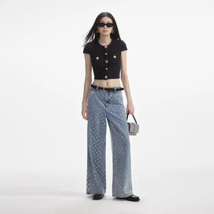 Self Portrait Knitwear Black Jewel Button Knit Top 8211 Women