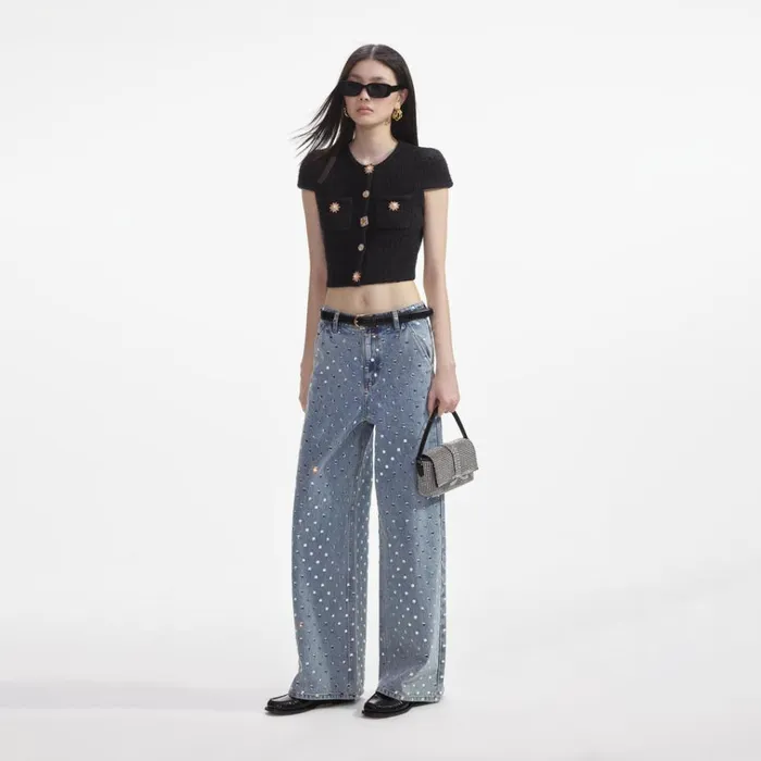 Self Portrait Knitwear Black Jewel Button Knit Top 8211 Women Self Portrait Knitwear Black Jewel Button Knit Top 8211 Women