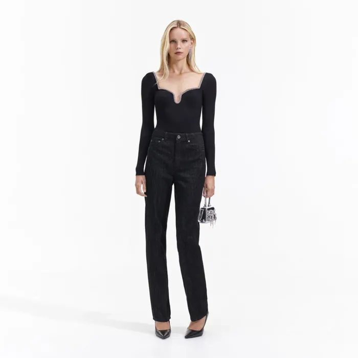 Self Portrait Knitwear Black Knit Diamante Trim Top 8211 Women