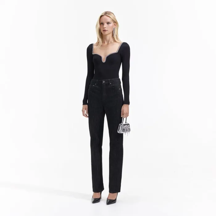 Self Portrait Knitwear Black Knit Diamante Trim Top 8211 Women Self Portrait Knitwear Black Knit Diamante Trim Top 8211 Women