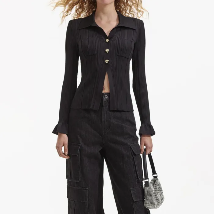 Self Portrait Knitwear Black Ribbed Viscose Knit Top 8211 Women Self Portrait Knitwear Black Ribbed Viscose Knit Top 8211 Women