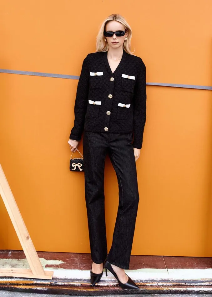 Self Portrait Knitwear Black Weave Cardigan 8211 Women Self Portrait Knitwear Black Weave Cardigan 8211 Women