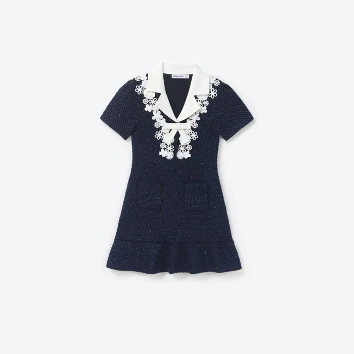 Self Portrait Knitwear Blue Sequin Knit Bow Dress 8211 Kids