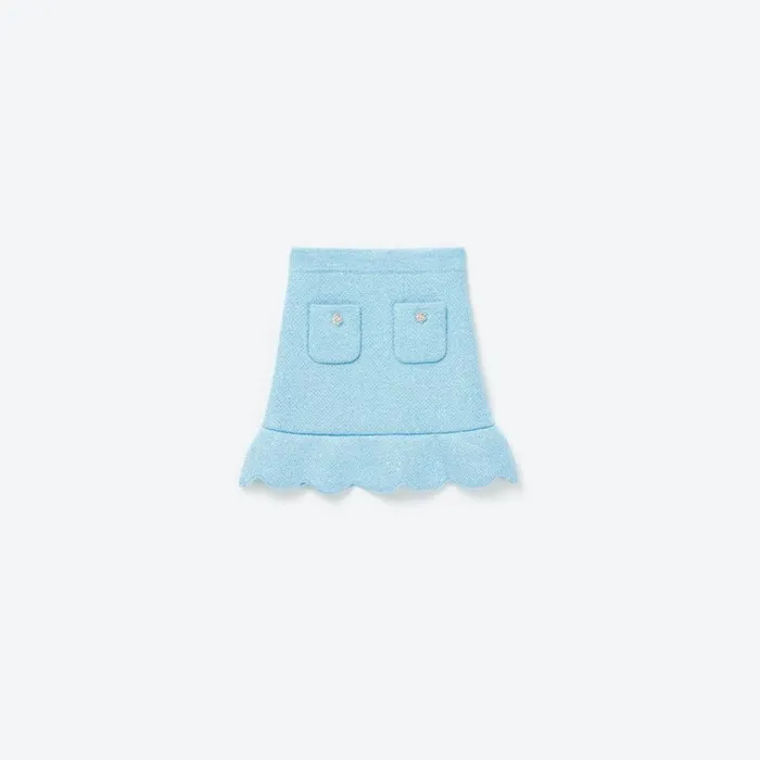 Self Portrait Knitwear Blue Sequin Knit Skirt 8211 Kids
