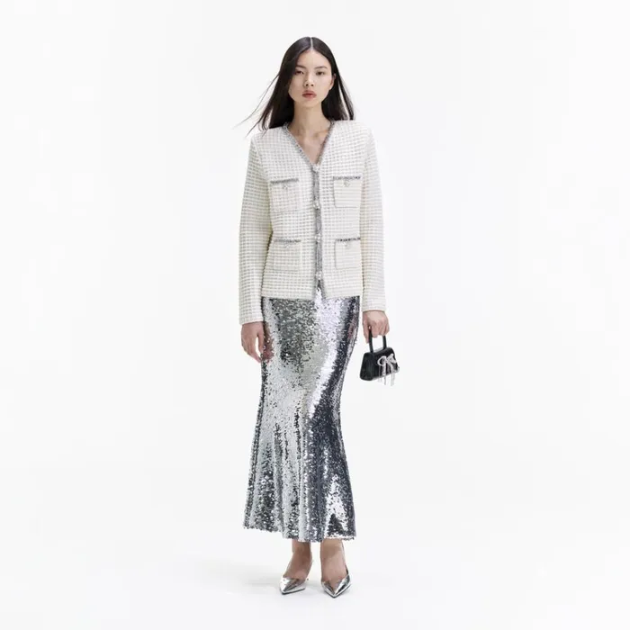 Self Portrait Knitwear Cream Knit Cardigan 8211 Women