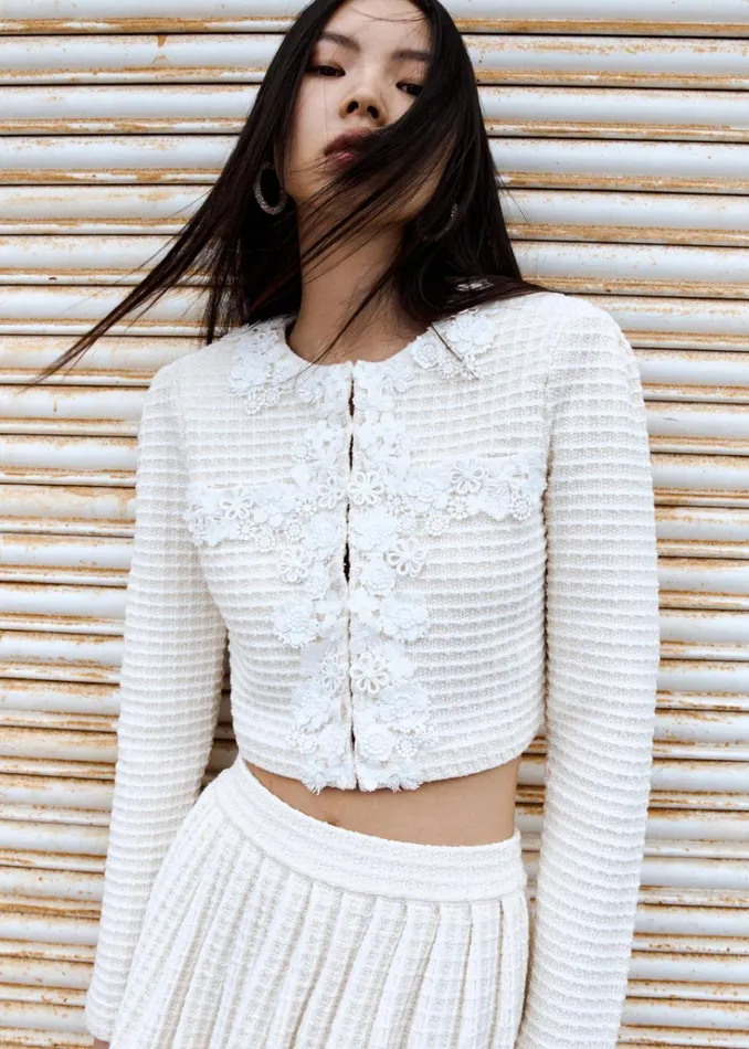 Self Portrait Knitwear Cream Knit Floral Trim Cardigan 8211 Women Self Portrait Knitwear Cream Knit Floral Trim Cardigan 8211 Women