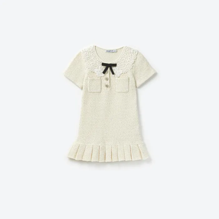 Self Portrait Knitwear Cream Sequin Knit Lace Collar Dress 8211 Kids