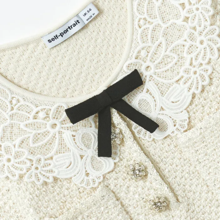 Self Portrait Knitwear Cream Sequin Knit Lace Collar Dress 8211 Kids Self Portrait Knitwear Cream Sequin Knit Lace Collar Dress 8211 Kids