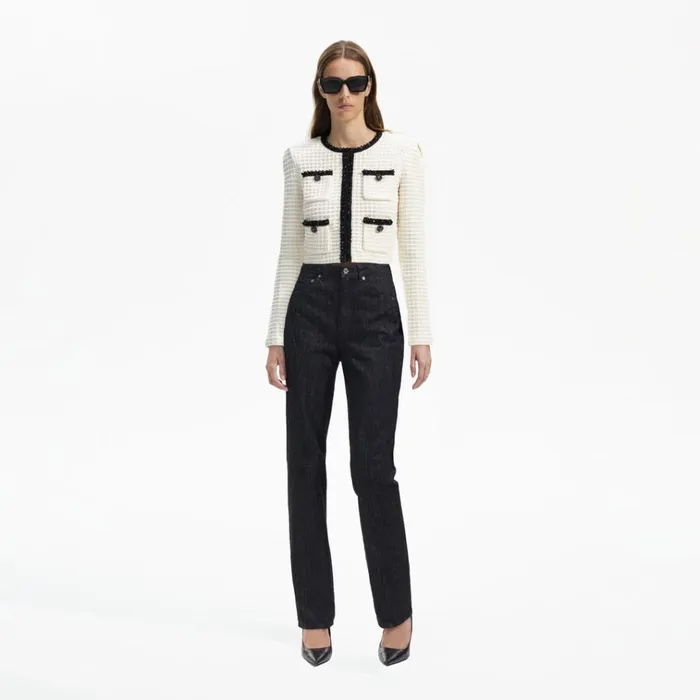 Self Portrait Knitwear Cream Textured Knit Cardigan 8211 Women