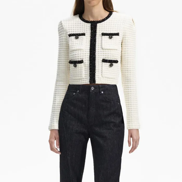Self Portrait Knitwear Cream Textured Knit Cardigan 8211 Women Self Portrait Knitwear Cream Textured Knit Cardigan 8211 Women