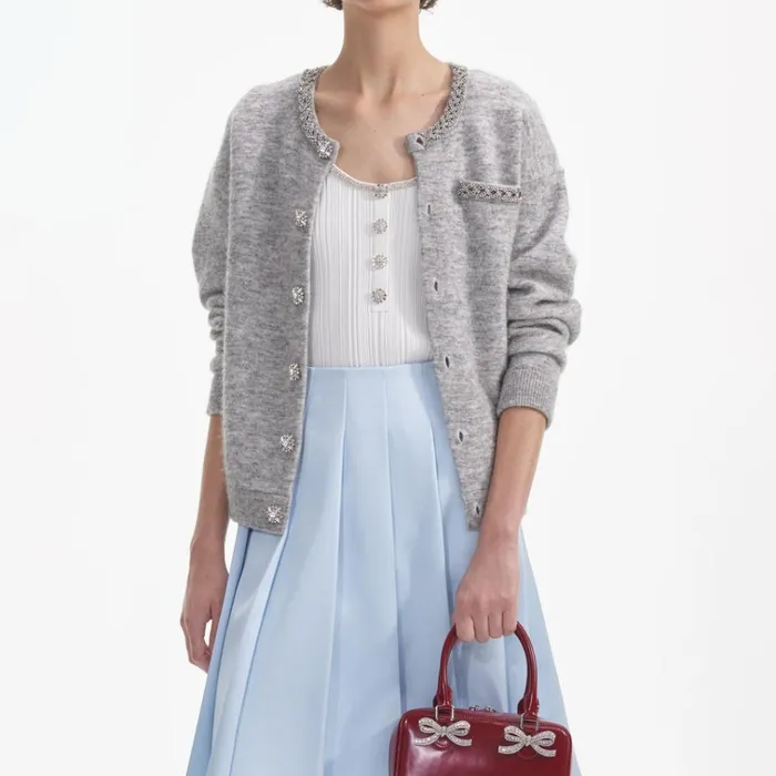 Self Portrait Knitwear Grey Melange Cardigan 8211 Women