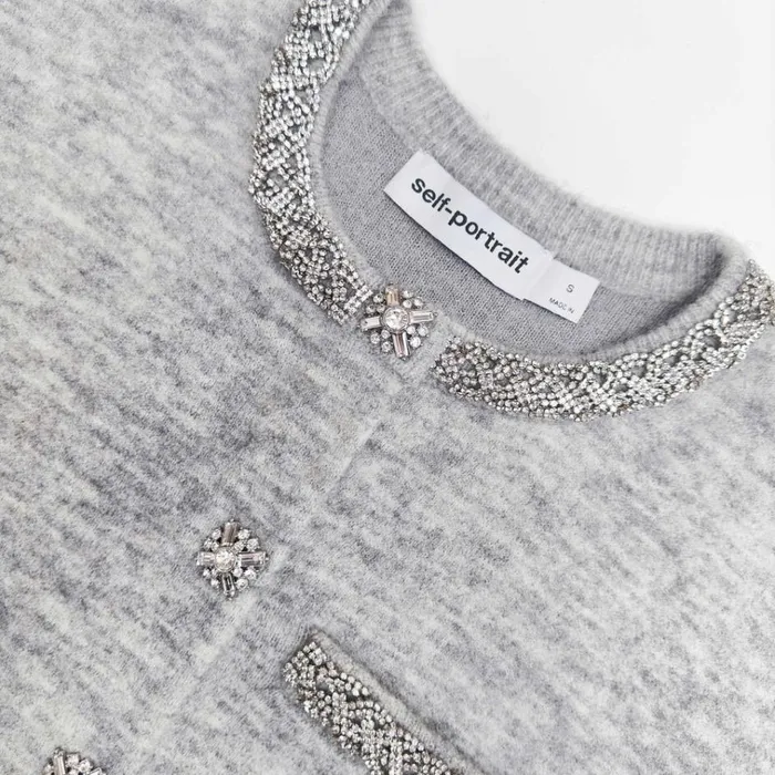 Self Portrait Knitwear Grey Melange Cardigan 8211 Women