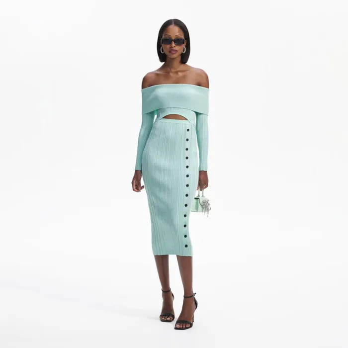 Self Portrait Knitwear Mint Off Shoulder Knit Midi Dress 8211 Women
