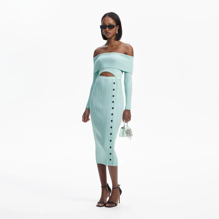 Self Portrait Knitwear Mint Off Shoulder Knit Midi Dress 8211 Women Self Portrait Knitwear Mint Off Shoulder Knit Midi Dress 8211 Women